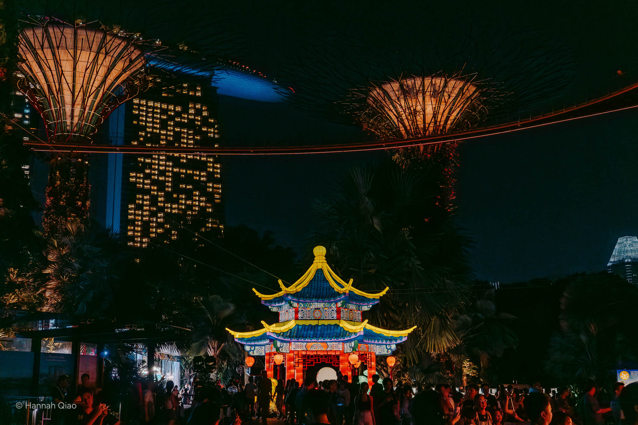 Photo of a chinese inspired light structure at night