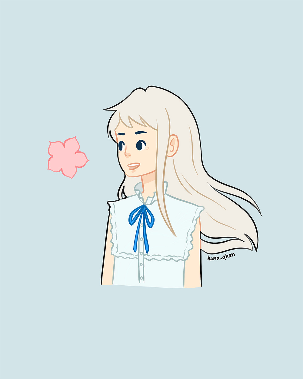 Drawing of a girl with white hair and a white dress from the anime anohana
